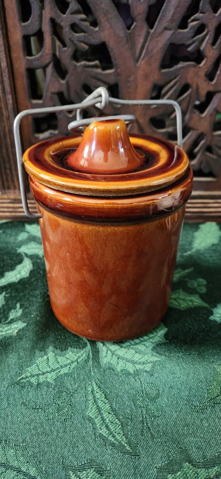 Vintage Stoneware Cheese Butter Crock Bail Lock Brown Pottery Farmhouse Kitchen