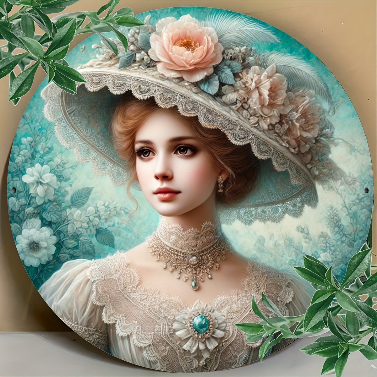 1pc Round 2D Flat Printed Tin Metal Signs - Elegant Vintage Dress Women's Theme 1pc Round 2D Flat Printed Tin Metal Signs - Elegant Vintage Dress Women's Theme