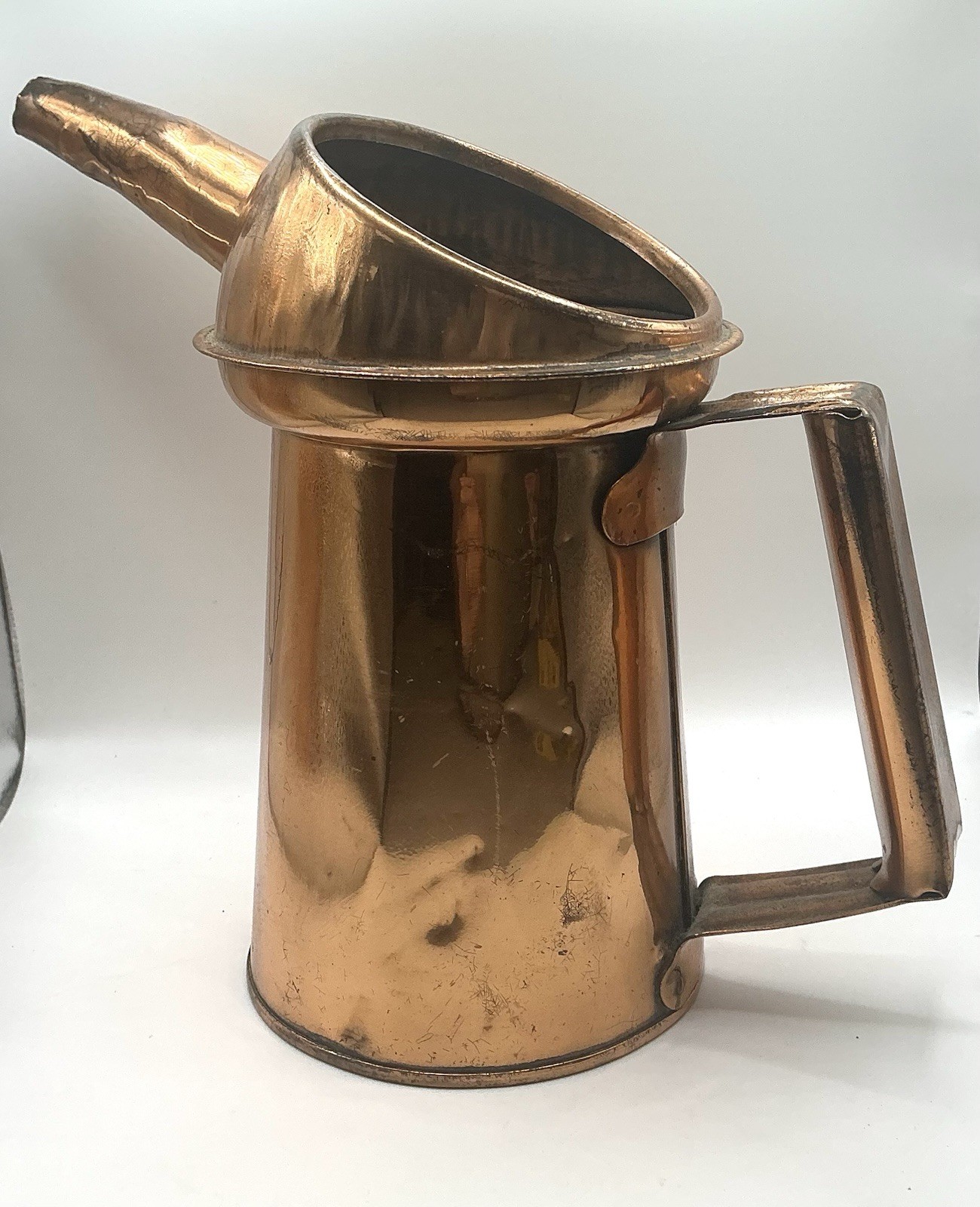 Oil Can Funnel Filler 1 Quart Liquid Measure For Fuel or Oil Copper Plated OLD