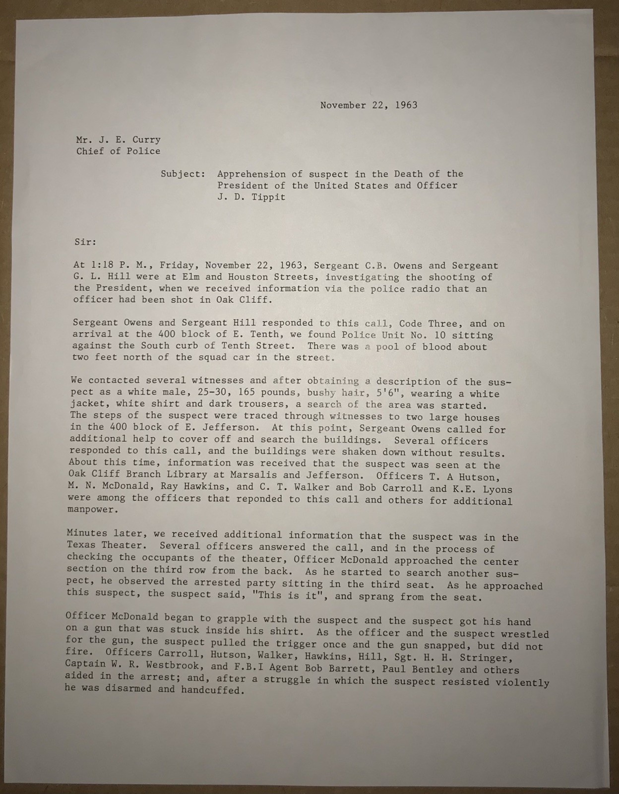 RARE Lee Harvey Oswald Arrest Report Signed By 4 Dallas Police JFK Assassination