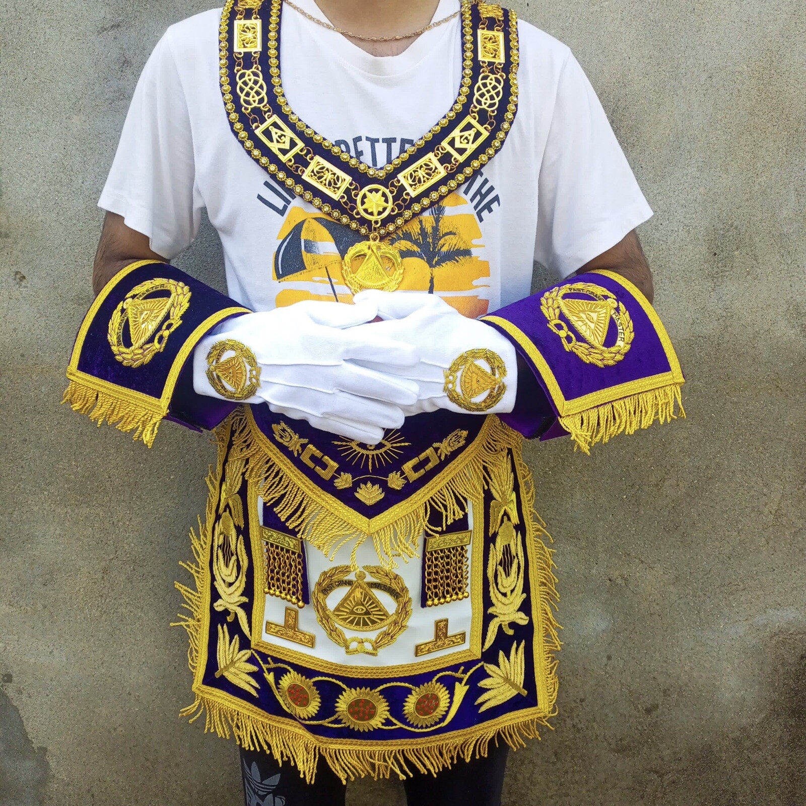 NEW MASONIC REGALIA PAST GRAND MASTER APRON COLLAR CUFFS JEWEL GLOVES