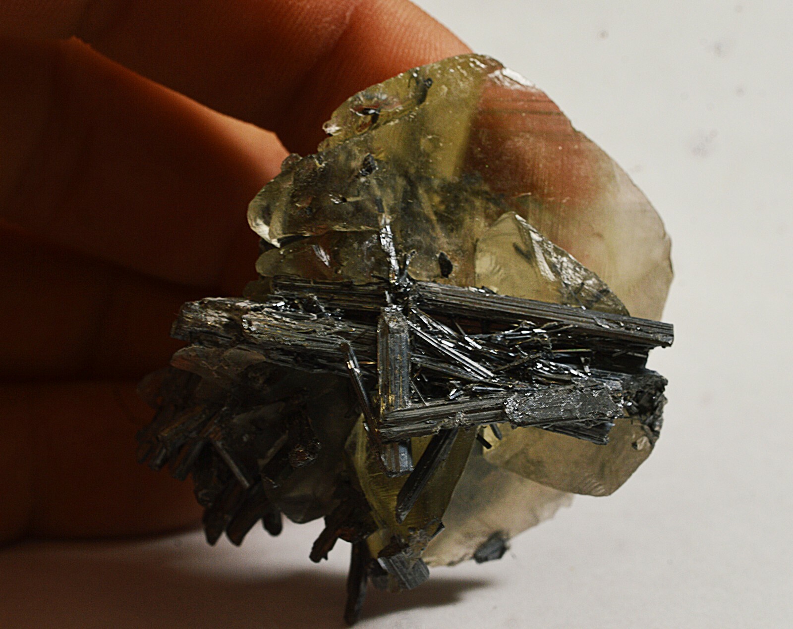 Stibine Crystals on a Calcite Crystal 60g Stilbine Stibnite