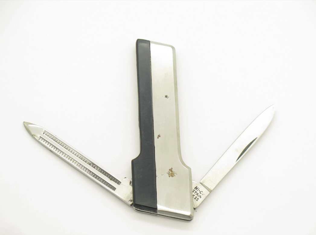 Vtg 1970s Vernco HiCV Black Angus Seki Japan Gentleman Folding Pocket Knife