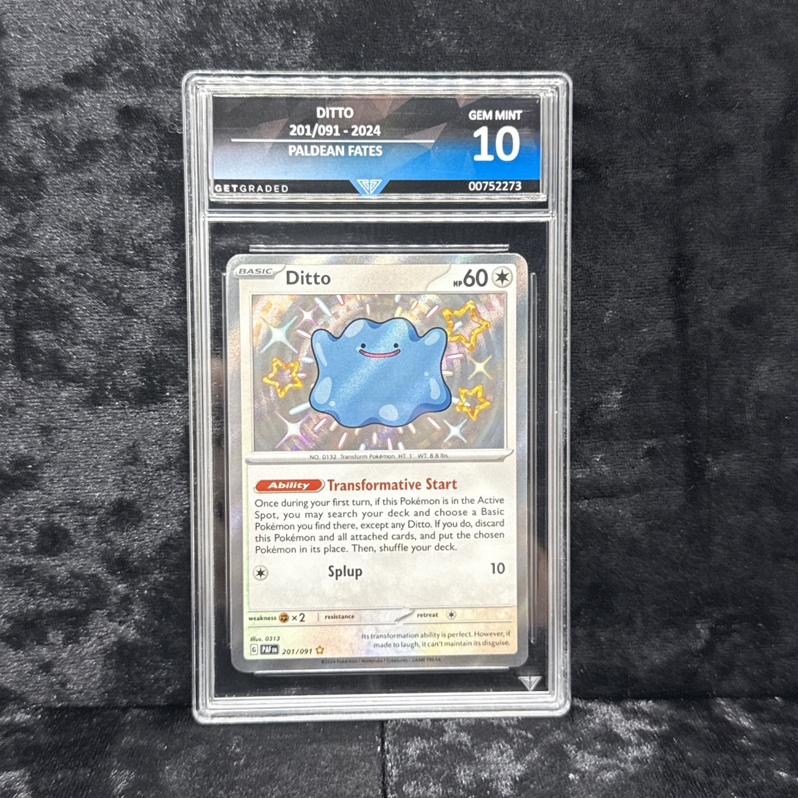 2024 POKEMON PAF EN-PALDEAN FATES SHINY RARE #201 DITTO GetGraded GG 10 Gem Mint