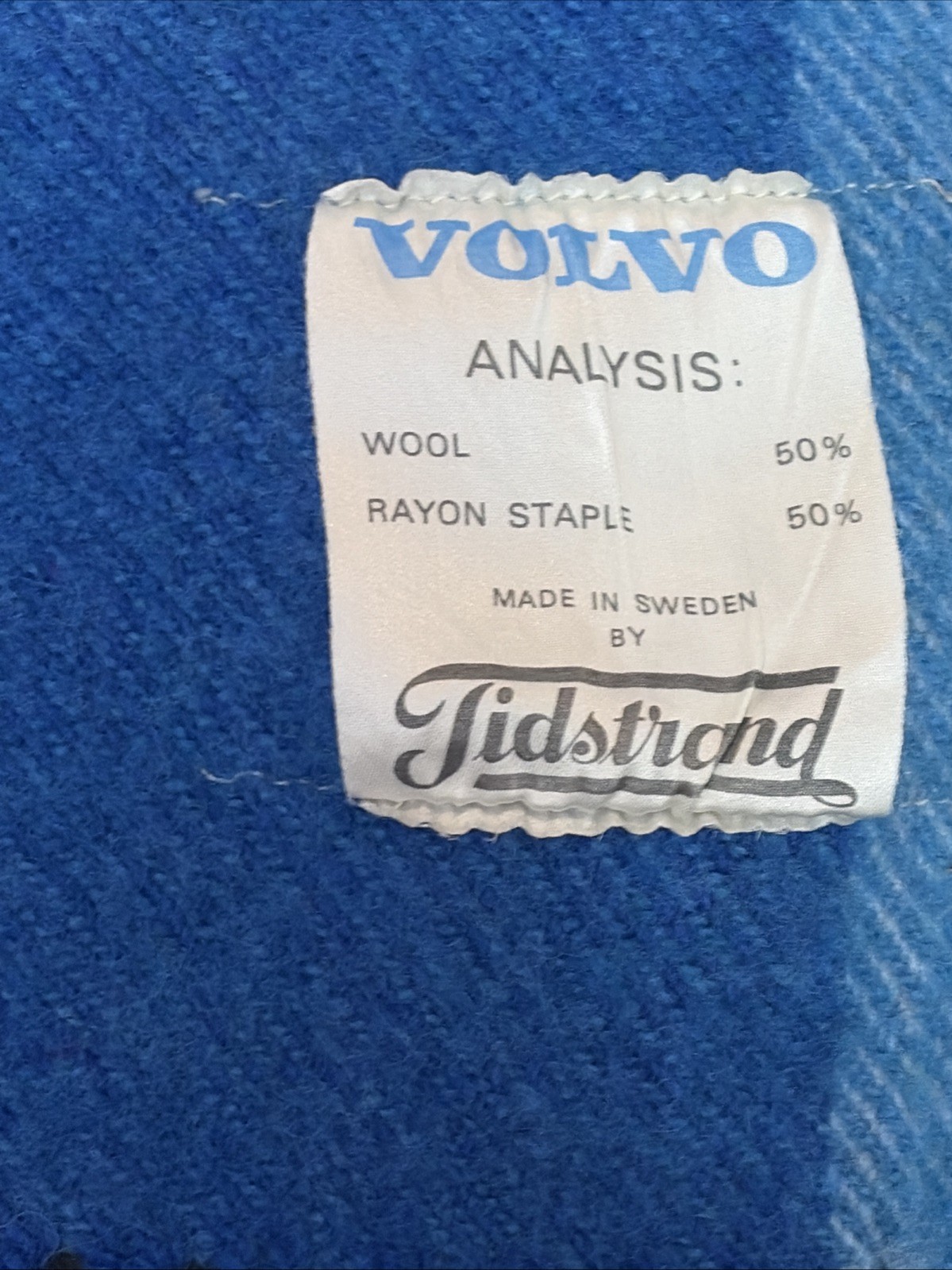 Vintage Volvo 1950’s Bilpläd Car Blanket Tidstrand Sweden Mid Century Wool Blue