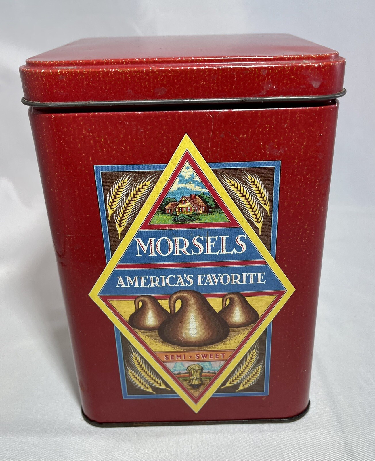 Vintage Nestle Toll House Original Recipe Cookies Metal Tin Can Red Container