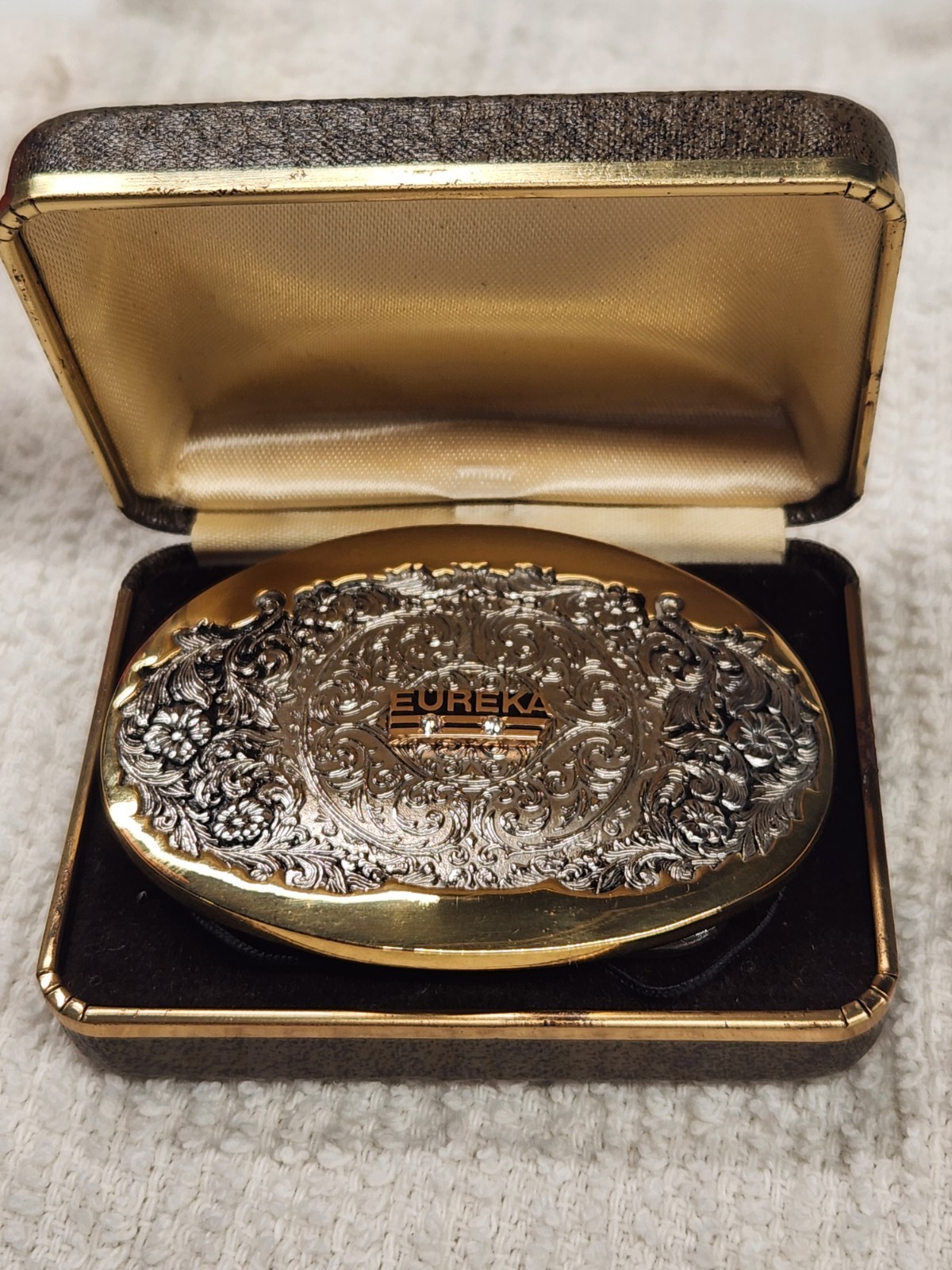 rare 1981 Eureka Williams Belt Buckle Bloomington normal il ill Illinois 24K GP 