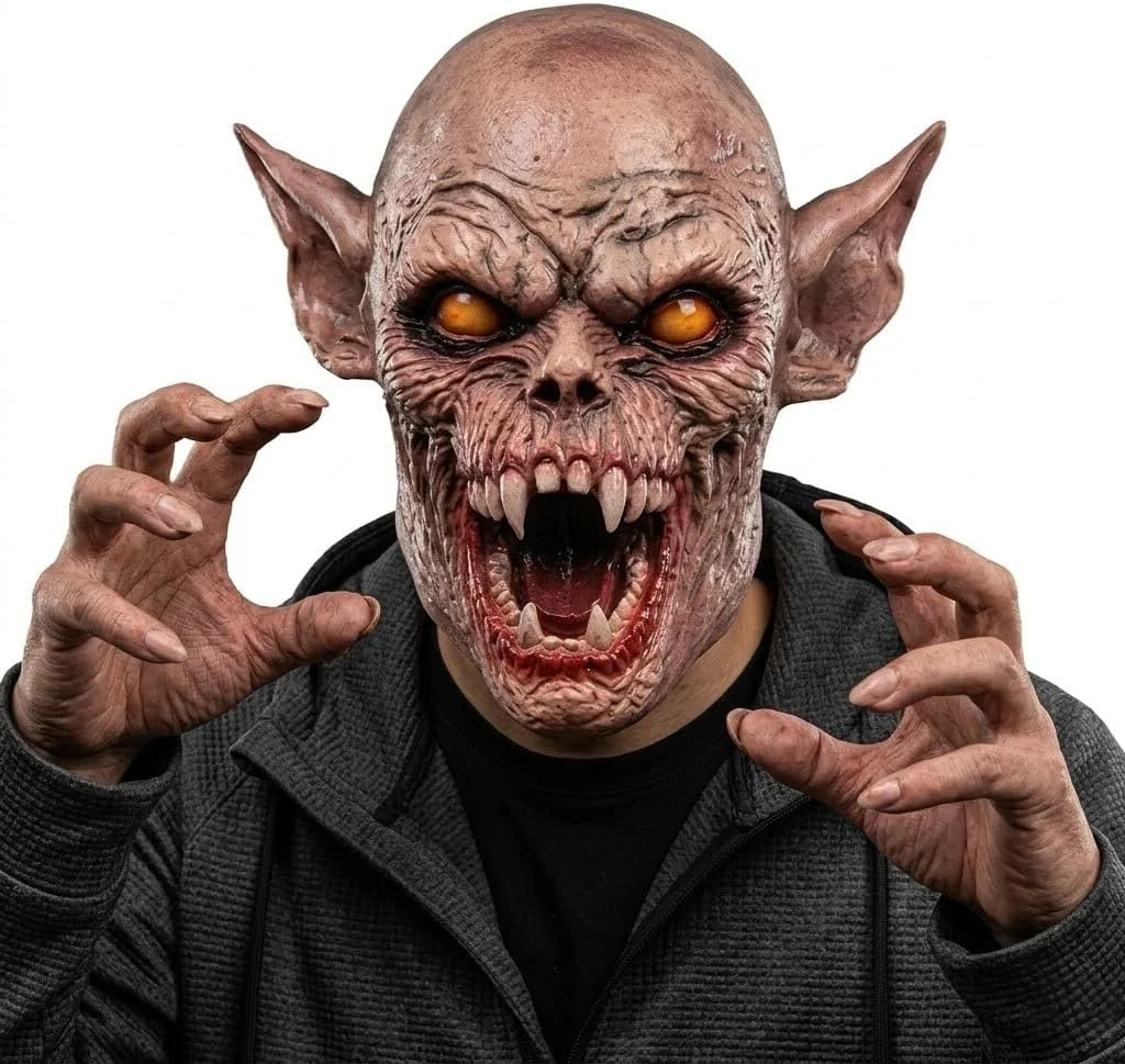 Scary Vampire Creature Mask Realistic Mutant Ghoul Headwear Horror Demon Face Co