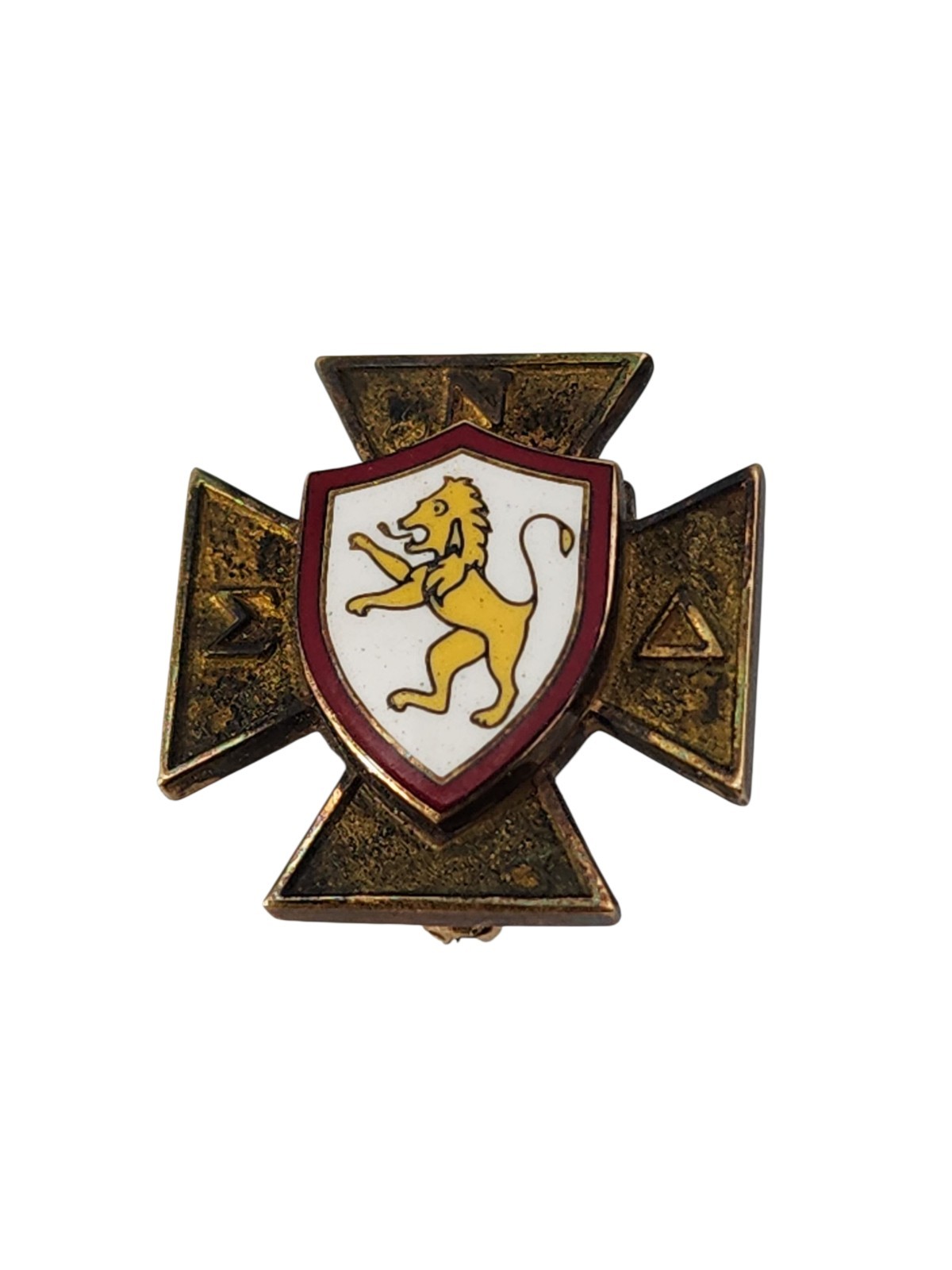 Vintage unique 10k gold Sigma Nu enamel lion fraternity pin