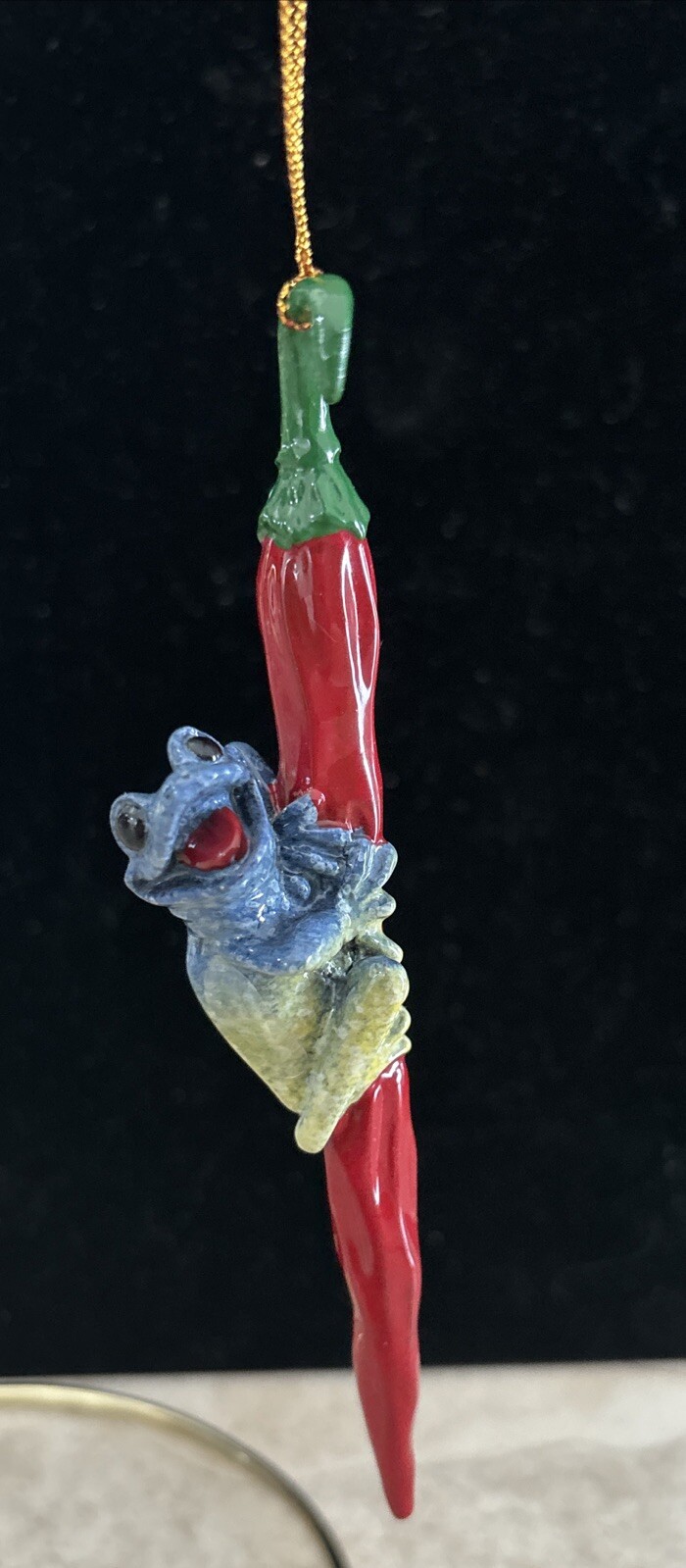 RARE Kitty's Critters Ornament Pepe Frog On Chili Pepper 2003 Kitty Cantrell NEW