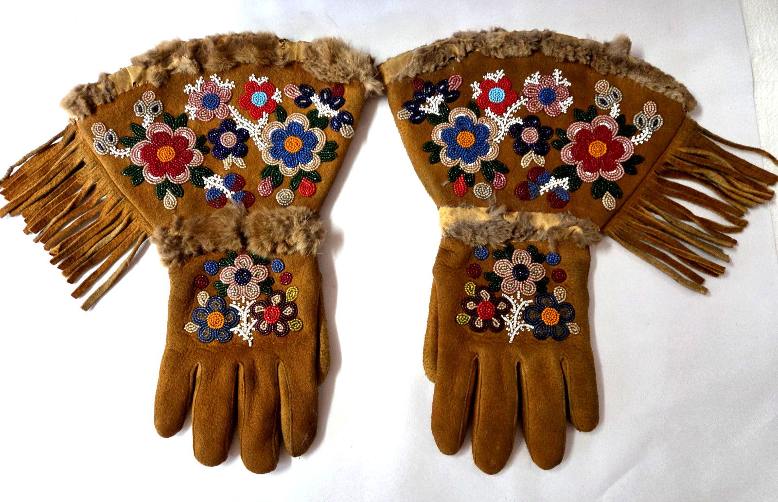 Antique Native American BEADED GAUNTLET GLOVES 13