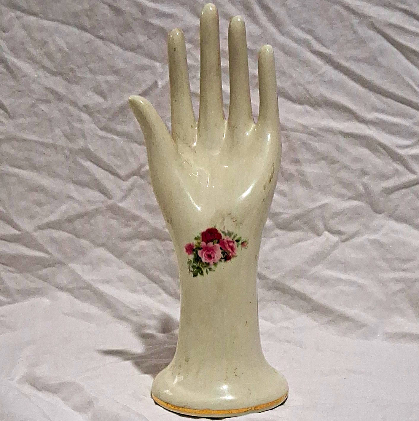 Formalities by Baum Bros Ceramic Hand Ring Holder, Pink Rose Floral Design Formalities by Baum Bros Ceramic Hand Ring Holder, Pink Rose Floral Design