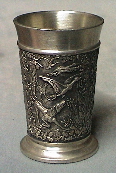 Vintage Hunting Wildlife Pewter Shot Glass Dog Elk Geese