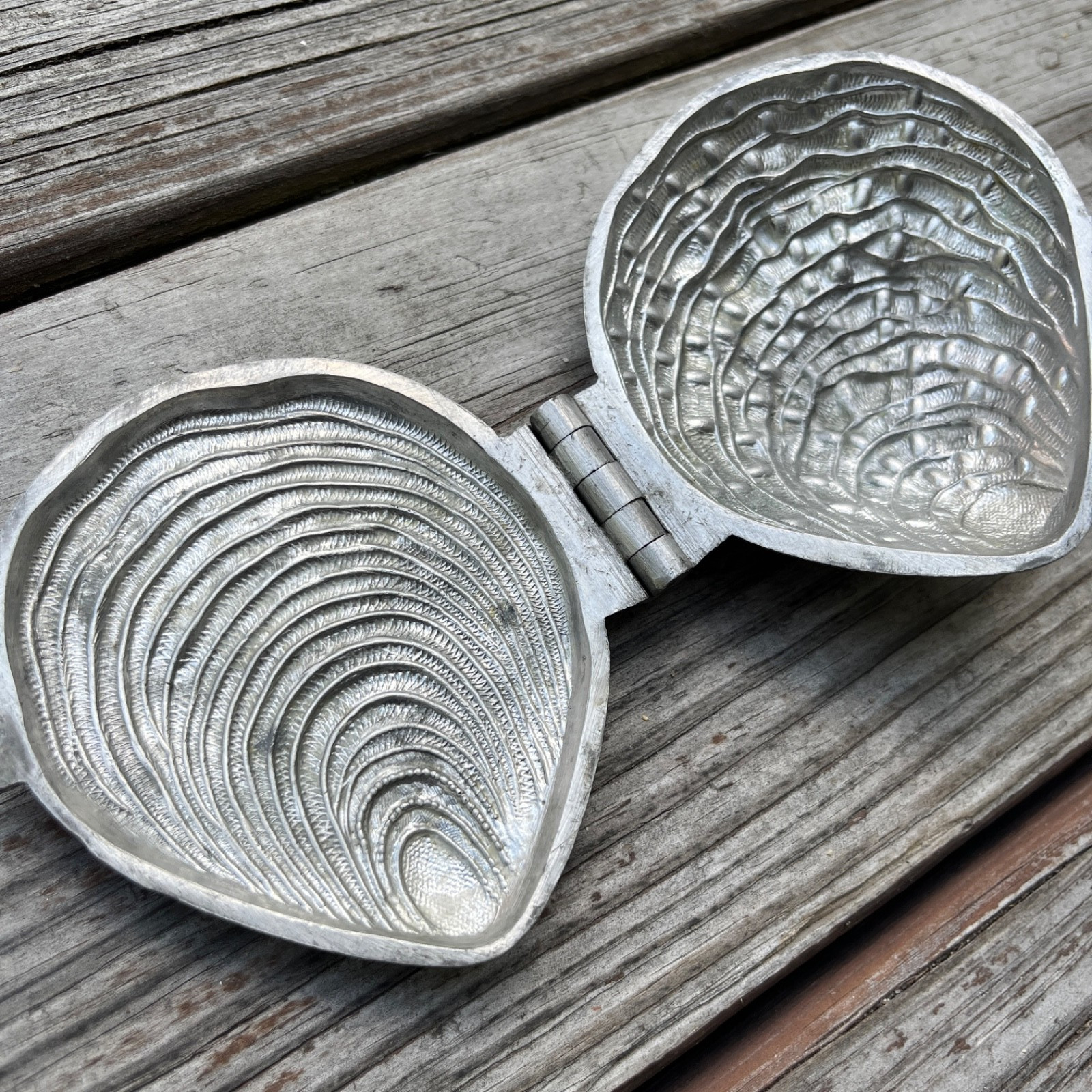 Rare Antique Oyster Seashell Ice Cream Mold Pewter No. 145 Hinge Mold