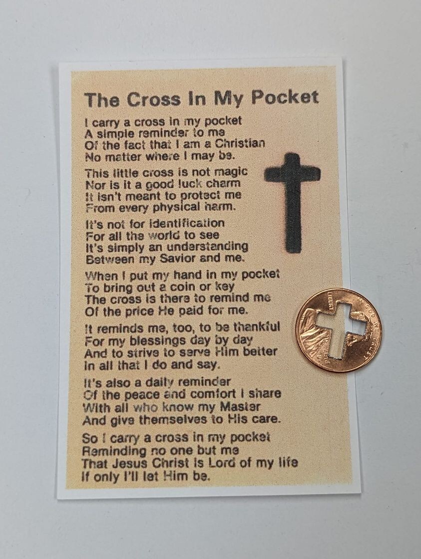 The Cross In My Pocket poem card with 1 cut out penny cross
