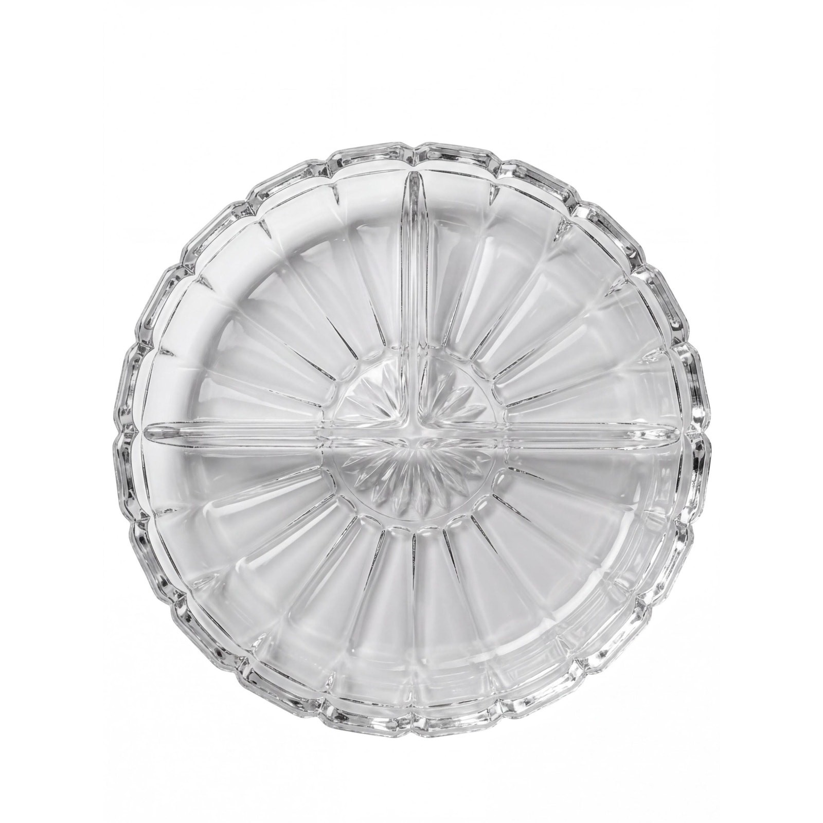 Vintage Clear Pressed Glass Relish Tray Divided 4 Section Scalloped Edge