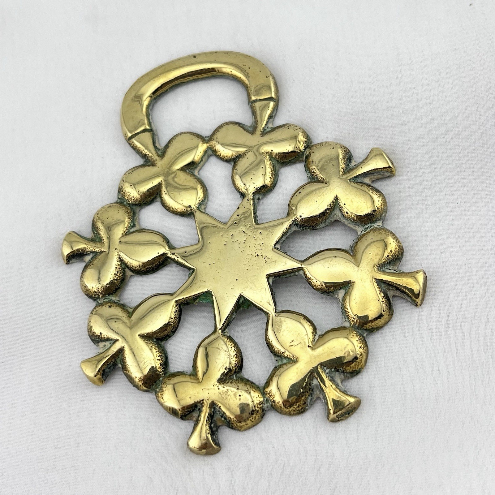 Brass Horse Medallion Vintage English Star Sun Center Club Clover Show Harness