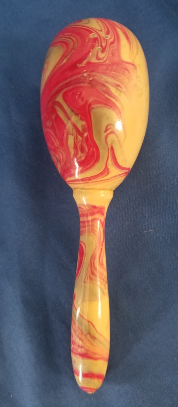 Vintage Marble Painted Red Swirl Wood Darning Egg, Rare