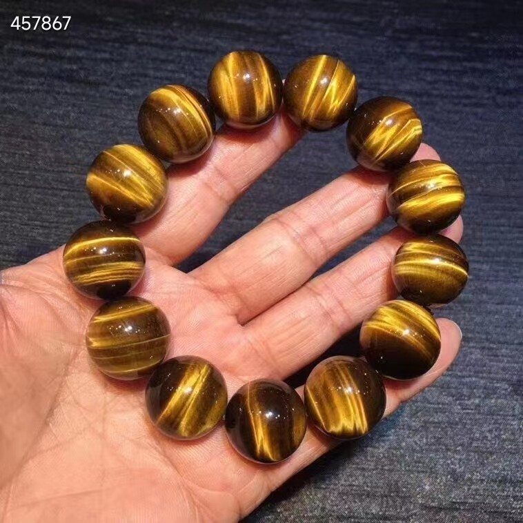 Natural Yellow Tiger\'s Eye Gems  Round Beads Bracelet 16mm AAAAA
