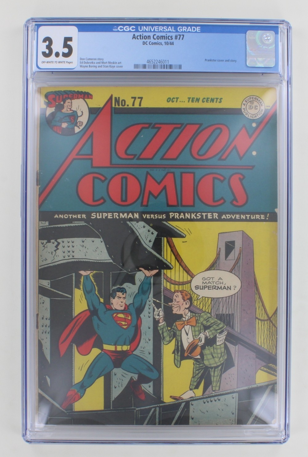 Action Comics #77 Superman 3.5 CGC 1944 The Prankster, Mort Meskin, Stan Kaye DC