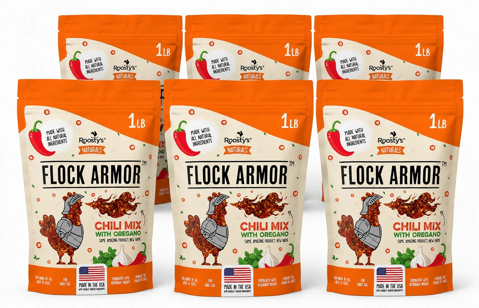 6x Roosty\'S Naturals Flock Armor - Chicken De-Wormer Powder - Chili Mix (6 PACK)