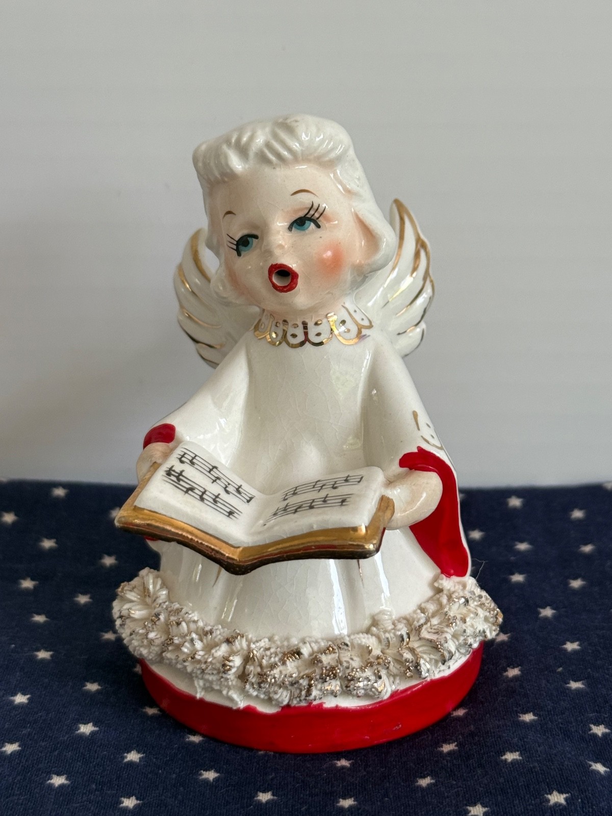 Vtg Fine A Quality Christmas Choir Angel Spaghetti Trim Ceramic Figurine Japan Vtg Fine A Quality Christmas Choir Angel Spaghetti Trim Ceramic Figurine Japan