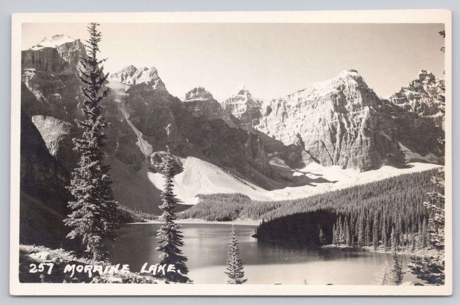 Vintage Real Photo Postcard Moraine Lake Canadian Rockies by Byron Harmon