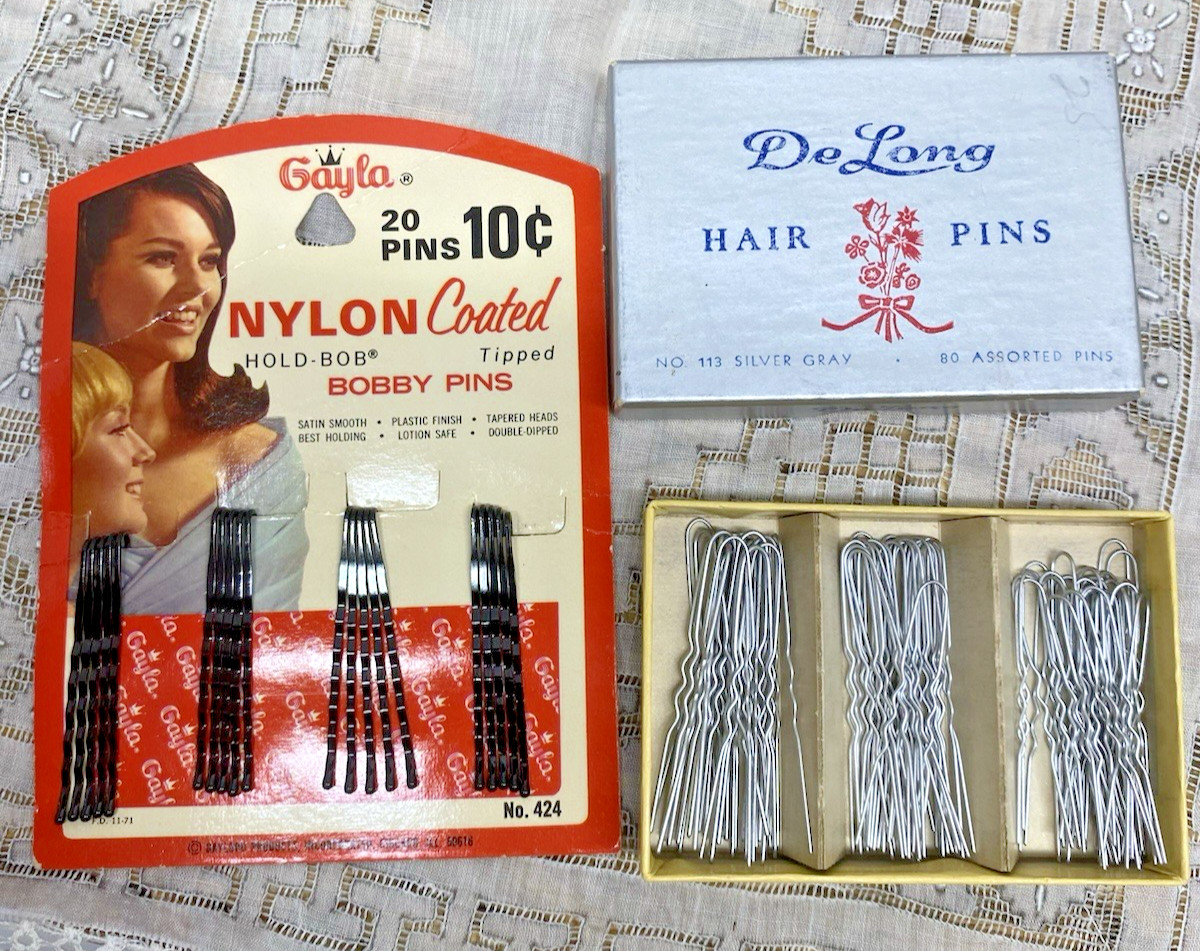 Vintage DeLong Hair Pins 1940s NOS Gayle Bobby Nylon Black 1970s Card