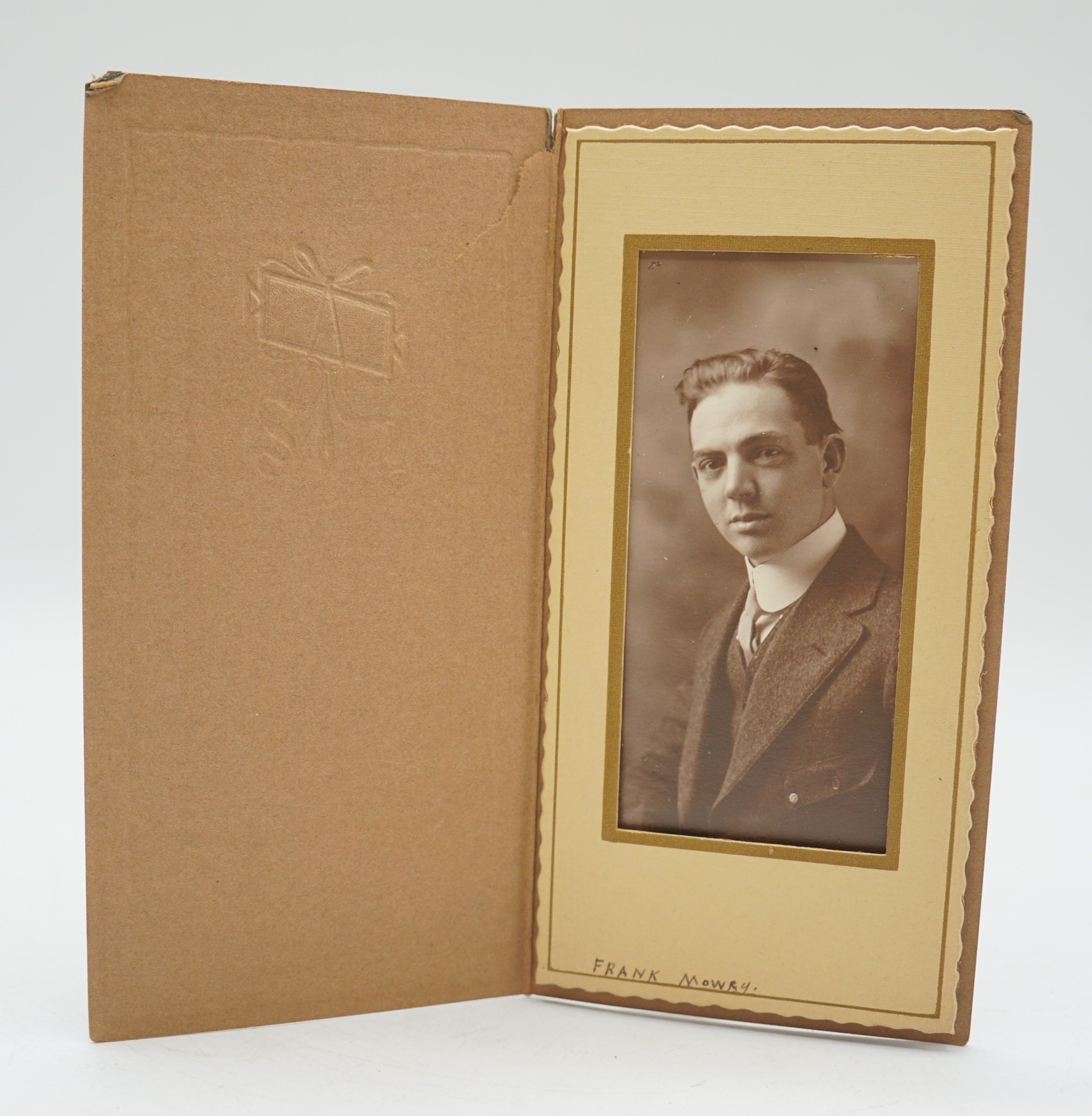 Antique 1910s Sepia Photo Frank Mowry Young Man Portrait Folder Mounted Vintage Antique 1910s Sepia Photo Frank Mowry Young Man Portrait Folder Mounted Vintage