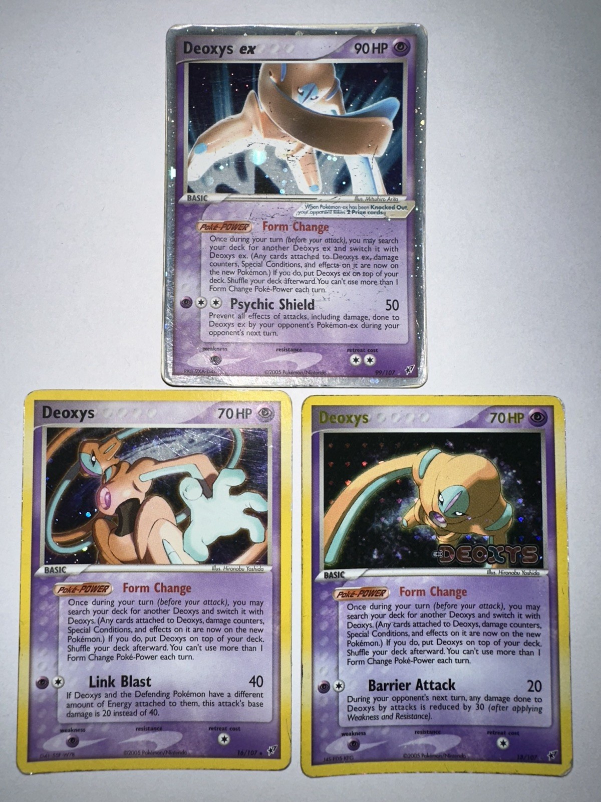 2005 Pokemon TCG Deoxys card number 99/107 16/107 And 18/107 from the EX Deoxys 