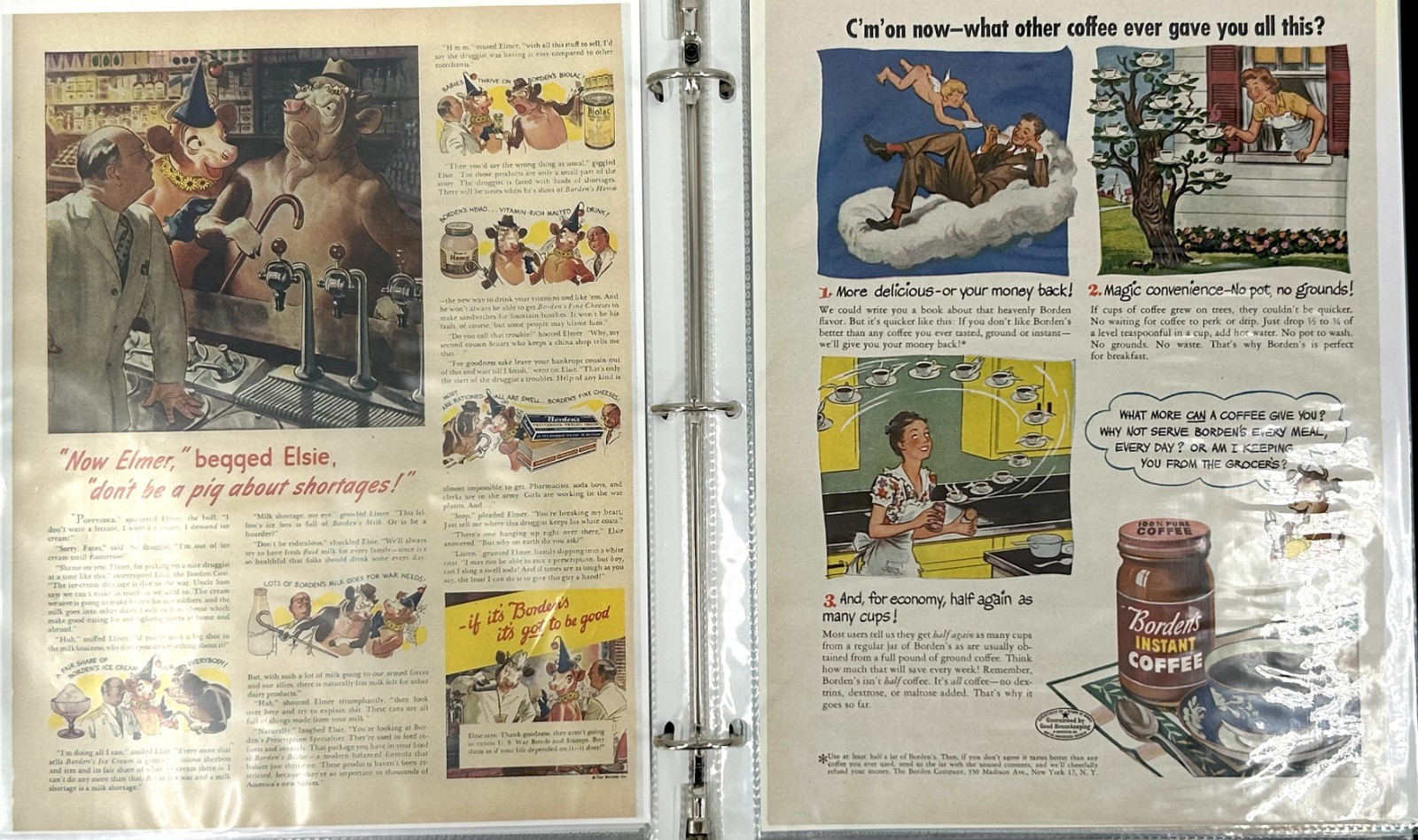 1940s/50s Lot of 11 BORDEN\'S Milk Ads Featuring ELSIE THE COW - Paper Ephemera