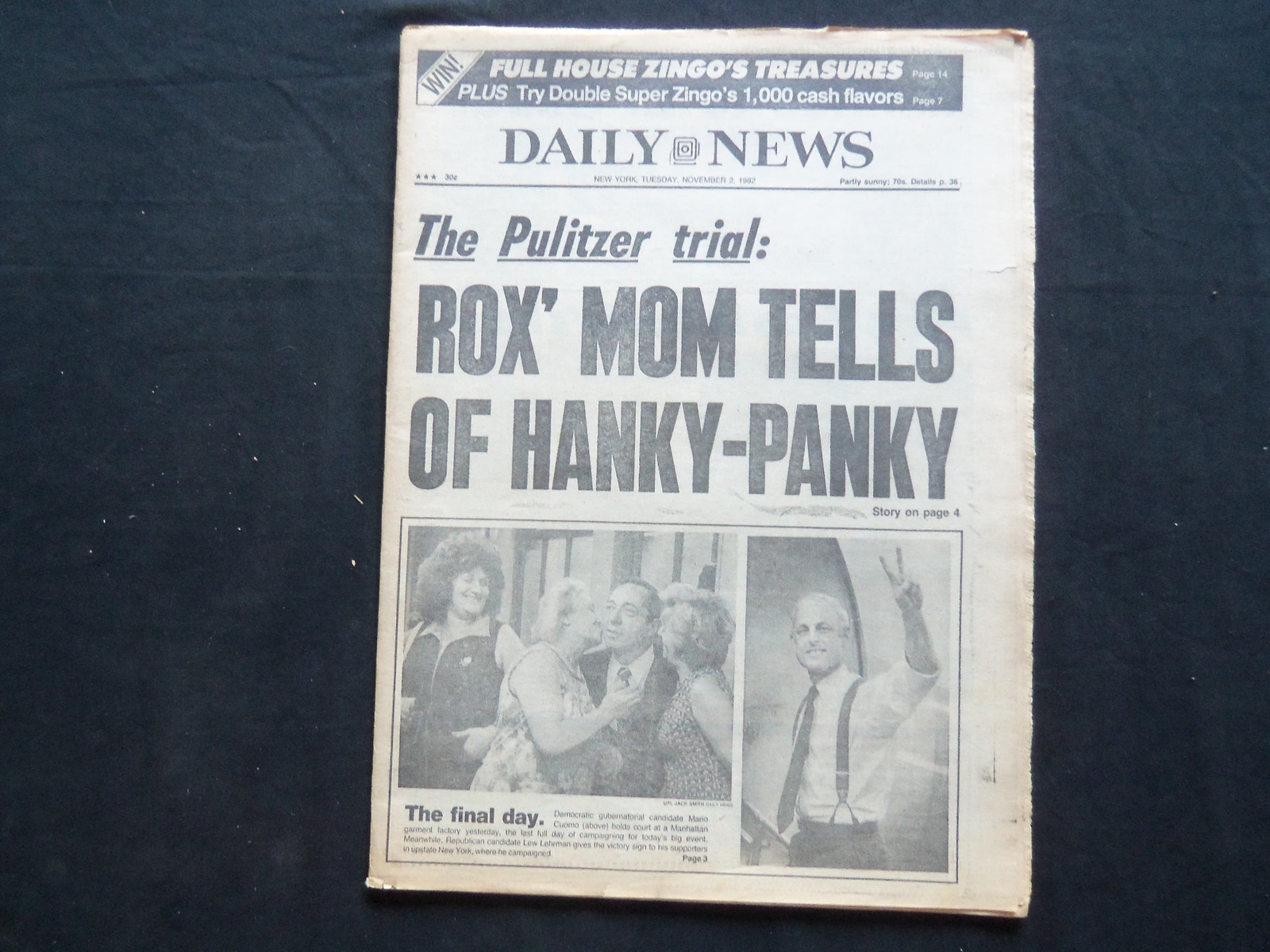 1982 NOVEMBER 2 NY DAILY NEWS NEWSPAPER - PULITZER TRIAL - KUHN AXED - NP 2469