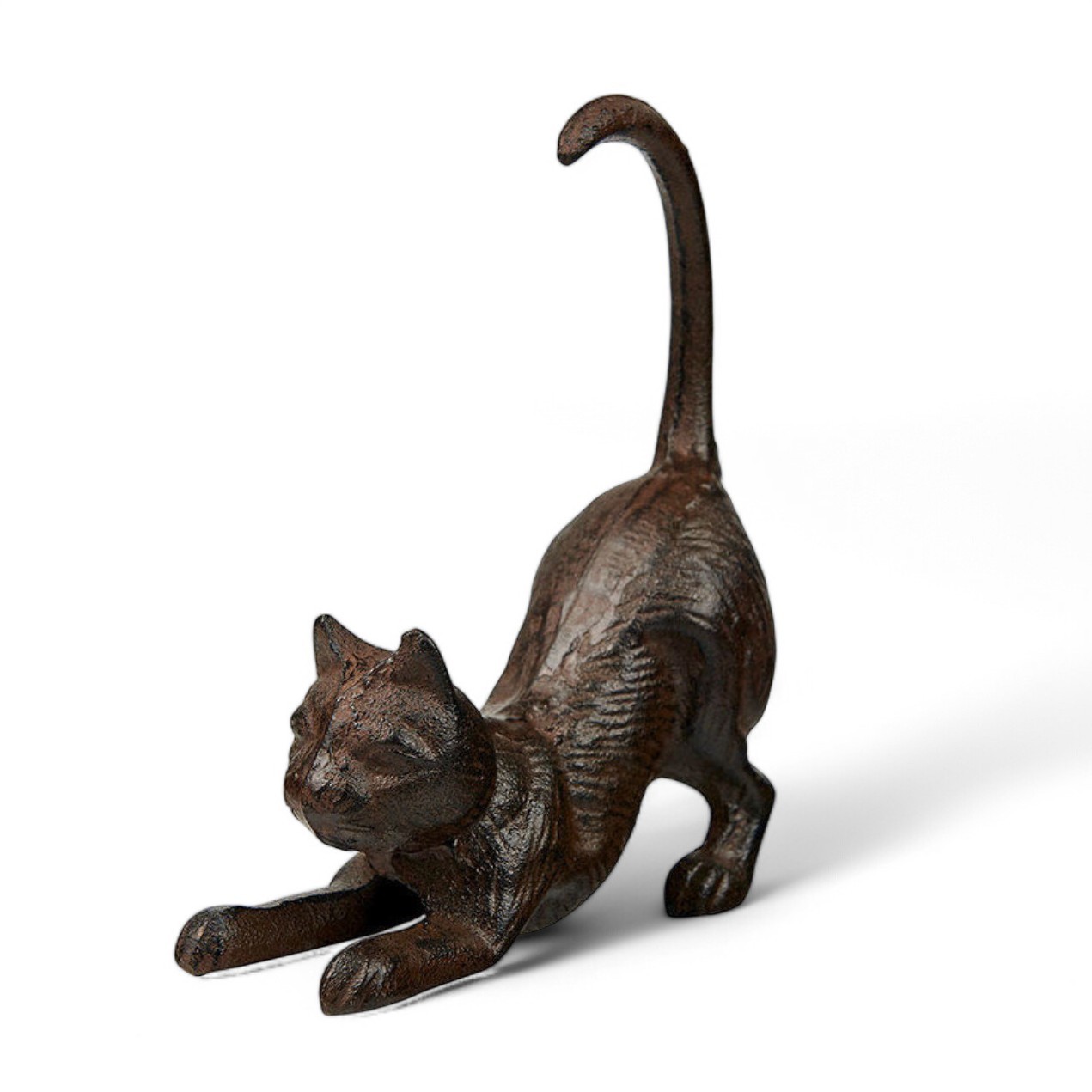 Rustic Cast Iron Playful Cat Figurine – Heavy-Duty Antique Style Decor & Bookend