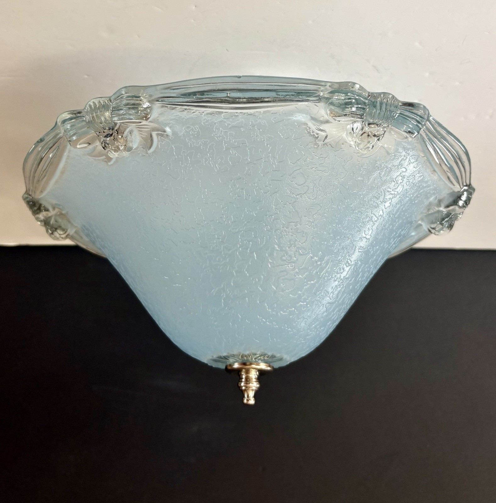 Vintage 1930’s-1940’s Art Deco Semi Flush Blue Glass Ceiling Light Fixture