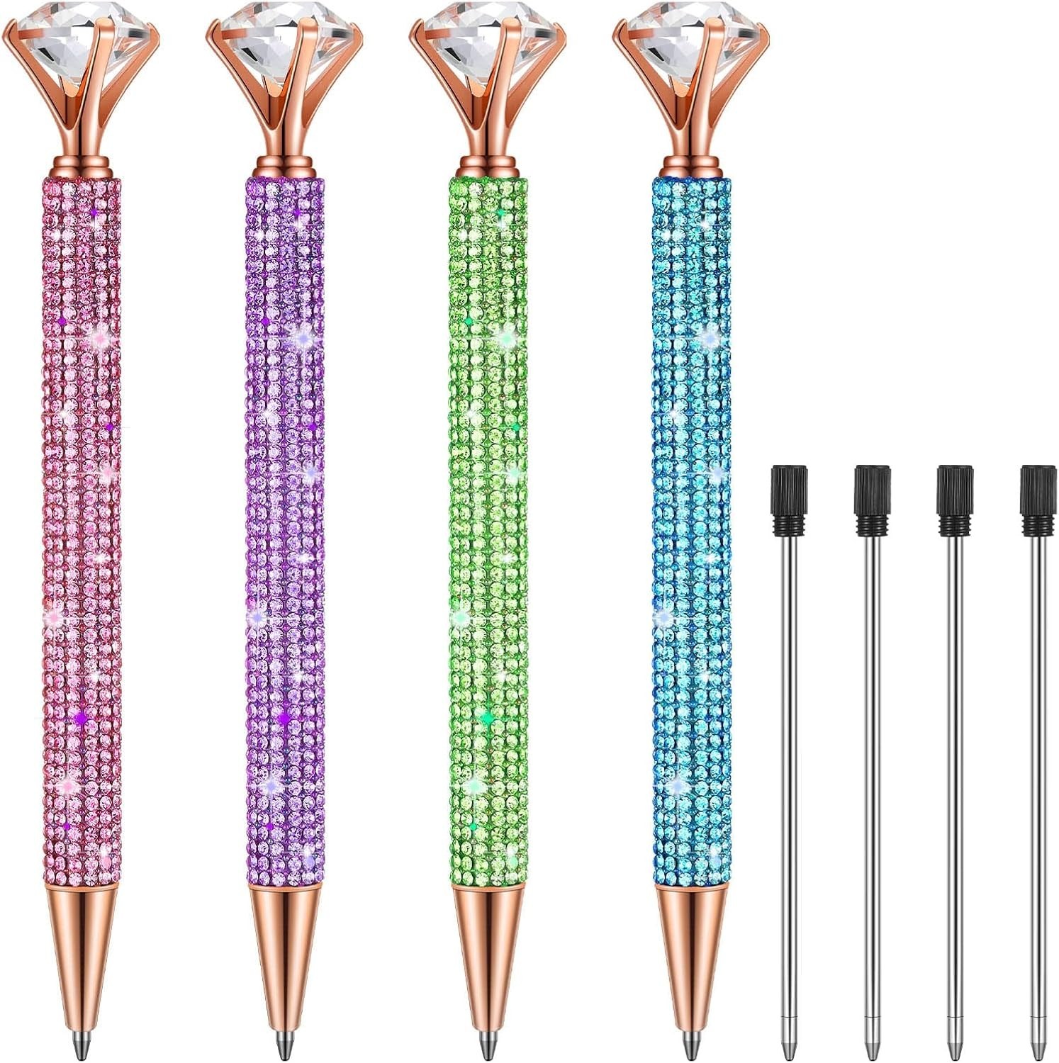 4 Pcs Diamond Top Pens with Crystal Rhinestone Pen for Women Bling Ink Ballpoint
