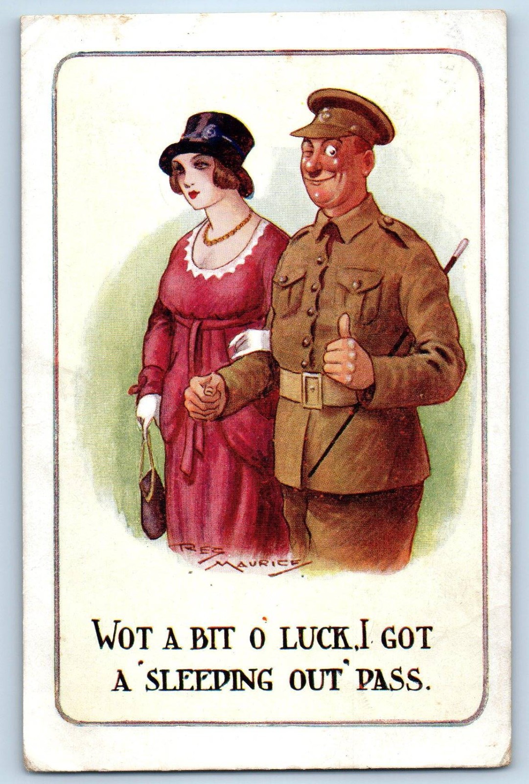 Romance Military Soldier Wot A Bit O Luck Reg Maurice Signed Artist Postcard