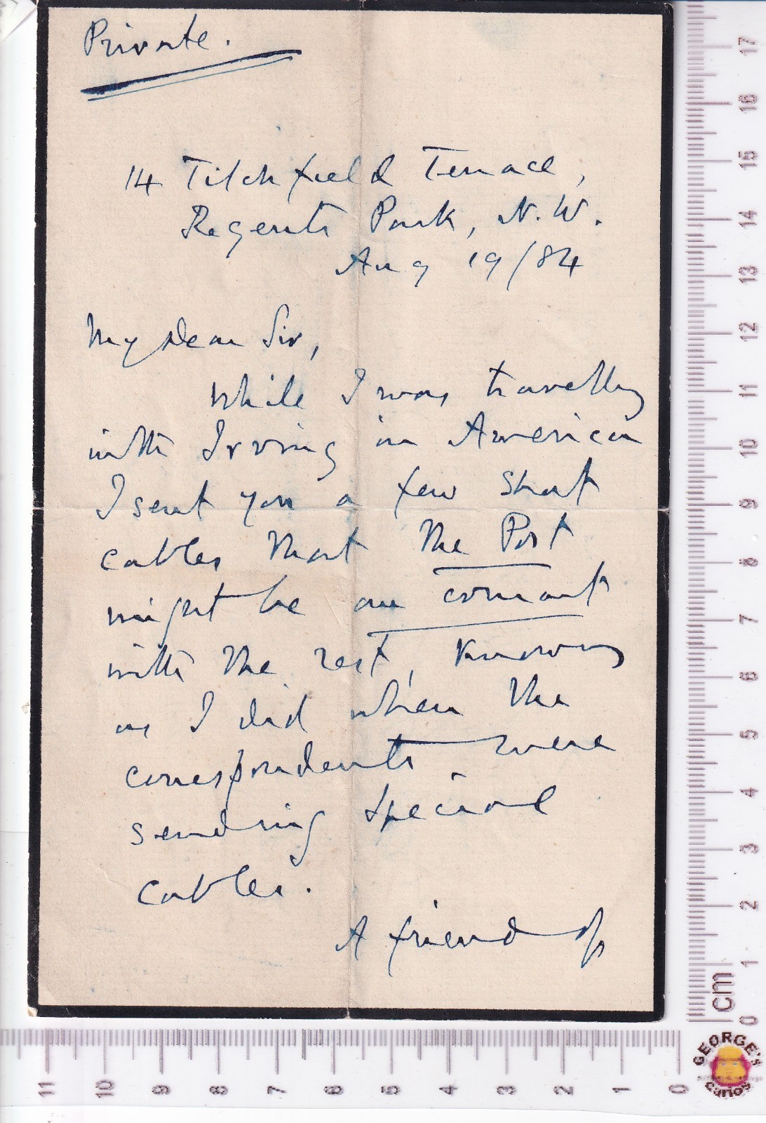 Joseph Hatton 1884 ALS - Henry Irving USA Tours Press Comms Algernon Borthwick