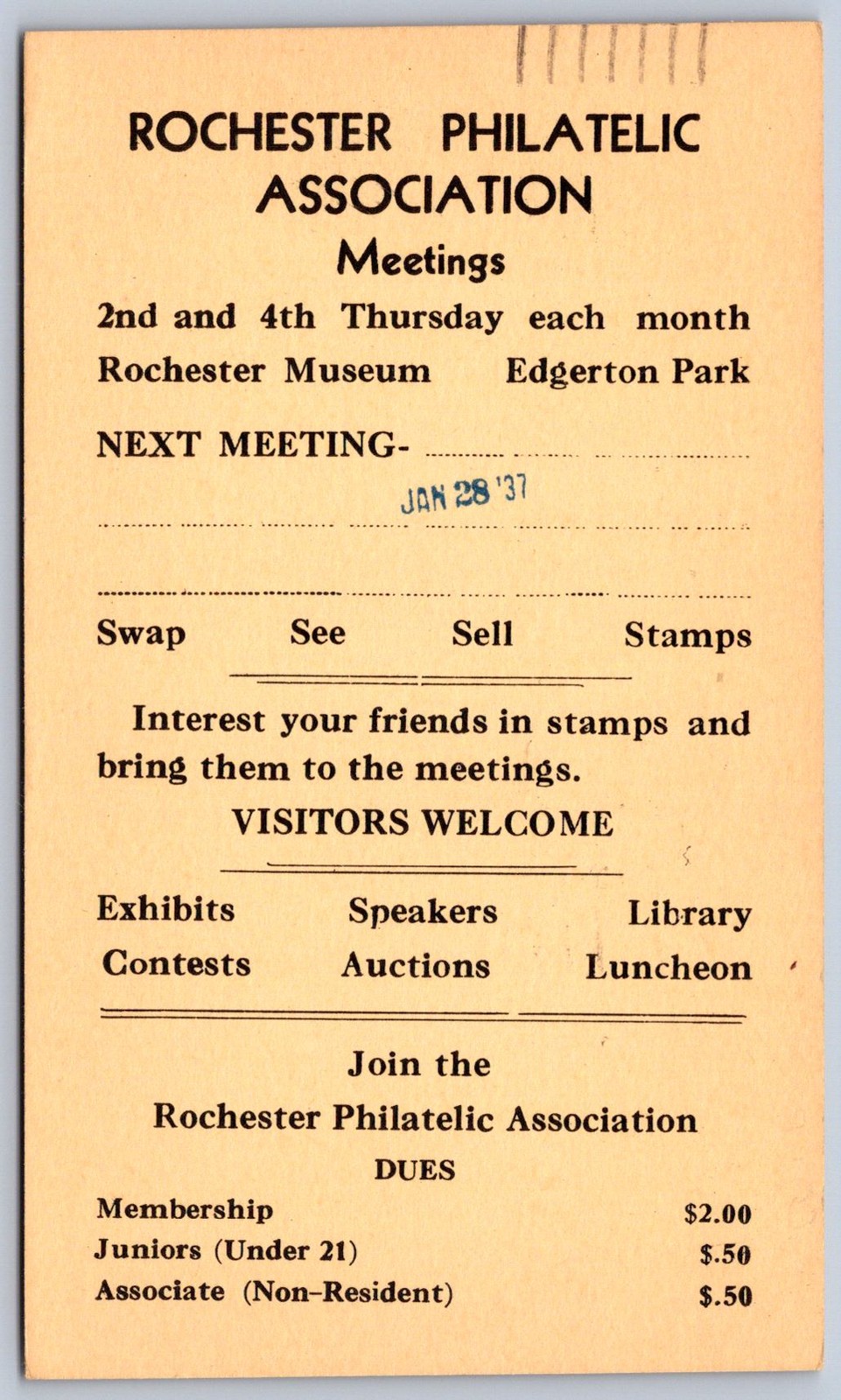 K32/ Rochester New York Postcard c1930s Philatelic Association Stamps 462