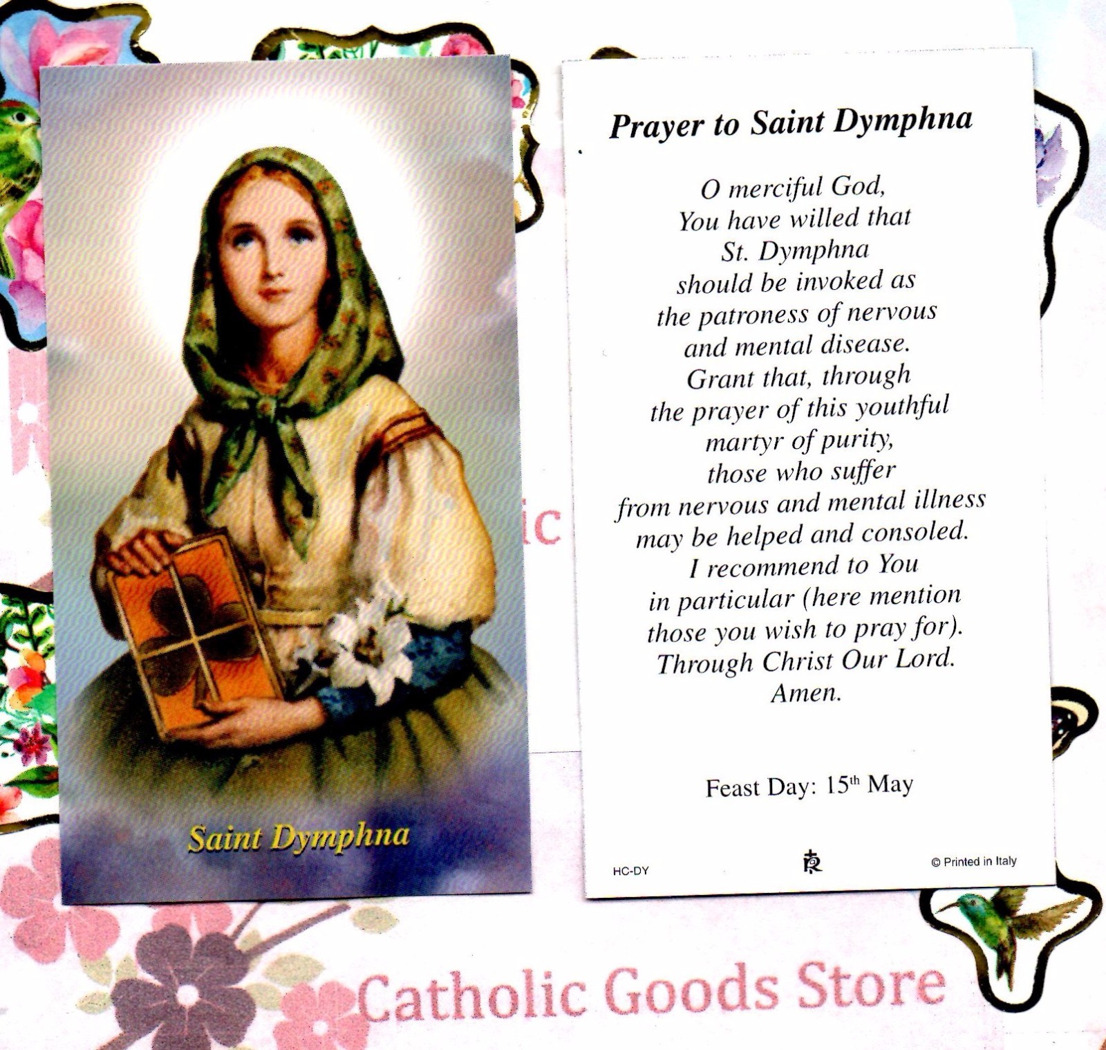 Saint Dymphna with Prayer to St. Dymphna  - Paperstock Holy Card