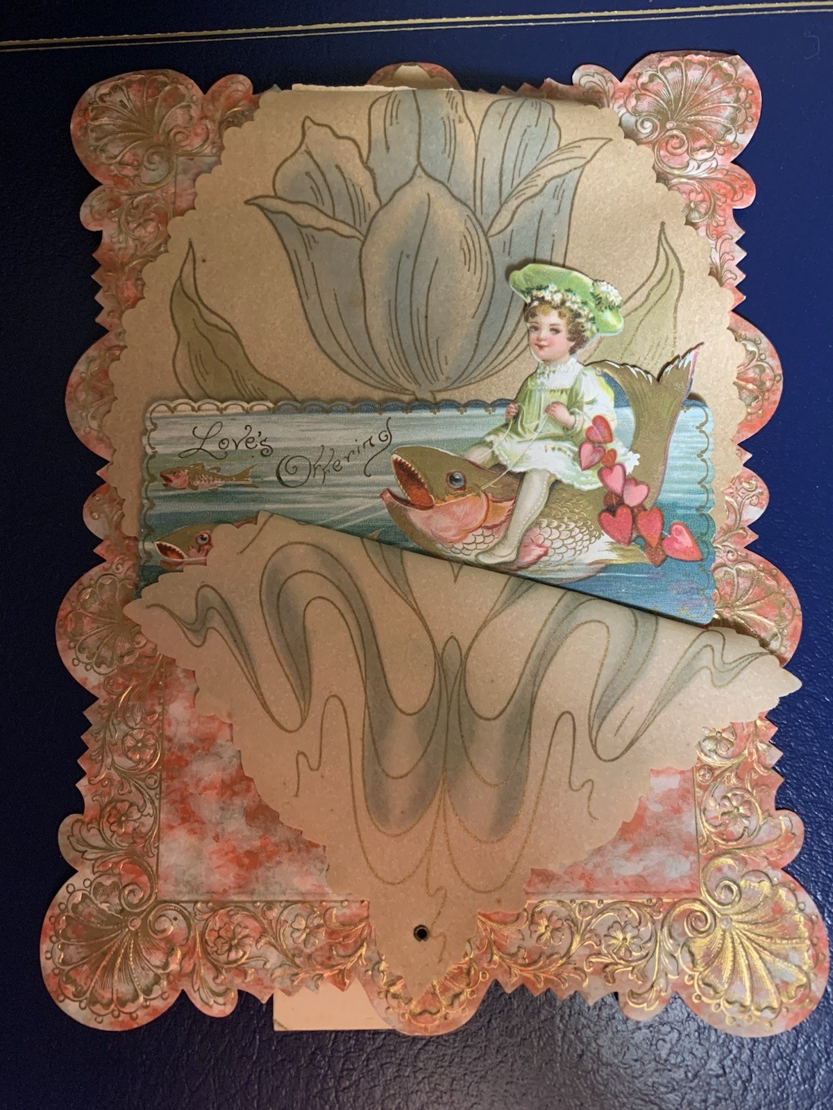 Vintage “Love’s Offering” Stand-Up Valentine-Girl Riding Fish, Early 1900s 0008 Vintage “Love’s Offering” Stand-Up Valentine-Girl Riding Fish, Early 1900s 0008