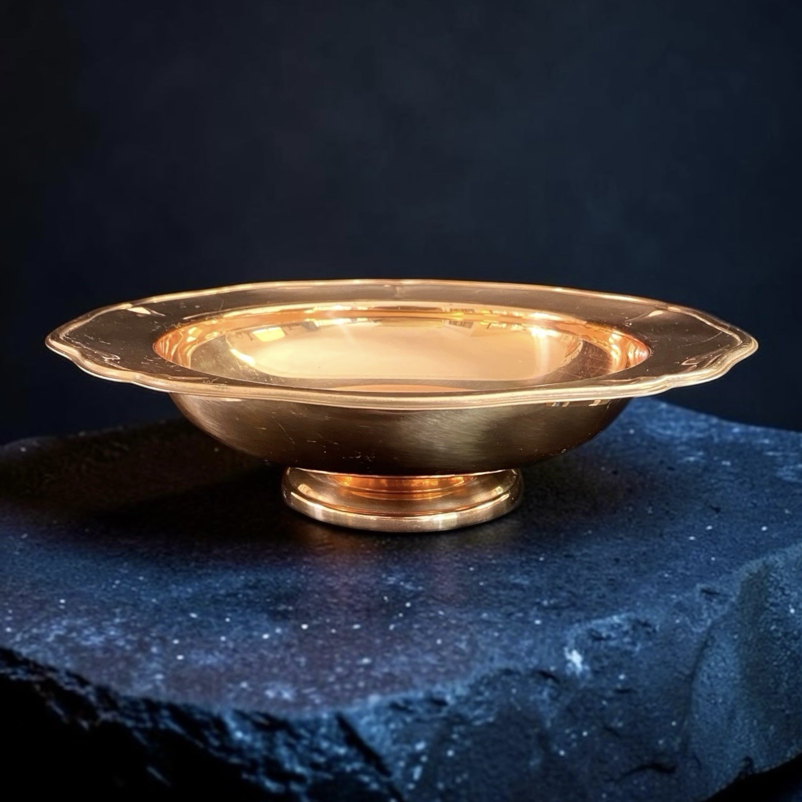 Vintage Solid Copper Pedestal Bowl Footed Wide Rim Decorative Centerpiece