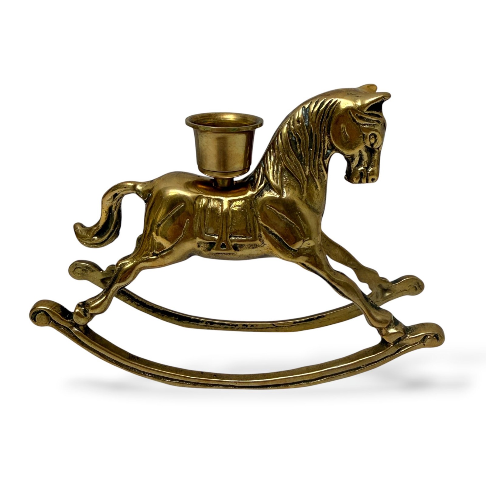 Rocking Horse Christmas Candle Holder Vintage Brass Metal Holiday Decor 4.5