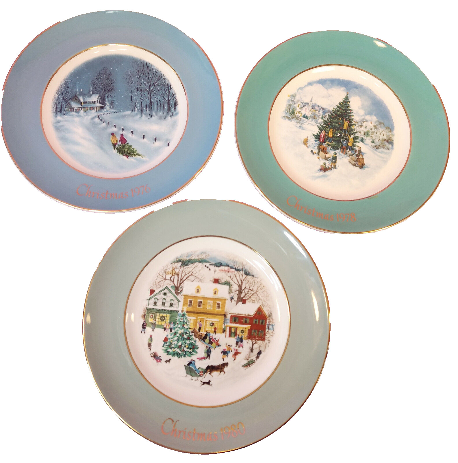 Avon Wedgwood Collector Plates LOT OF 3 Christmas Scenery Vintage England 8.75\
