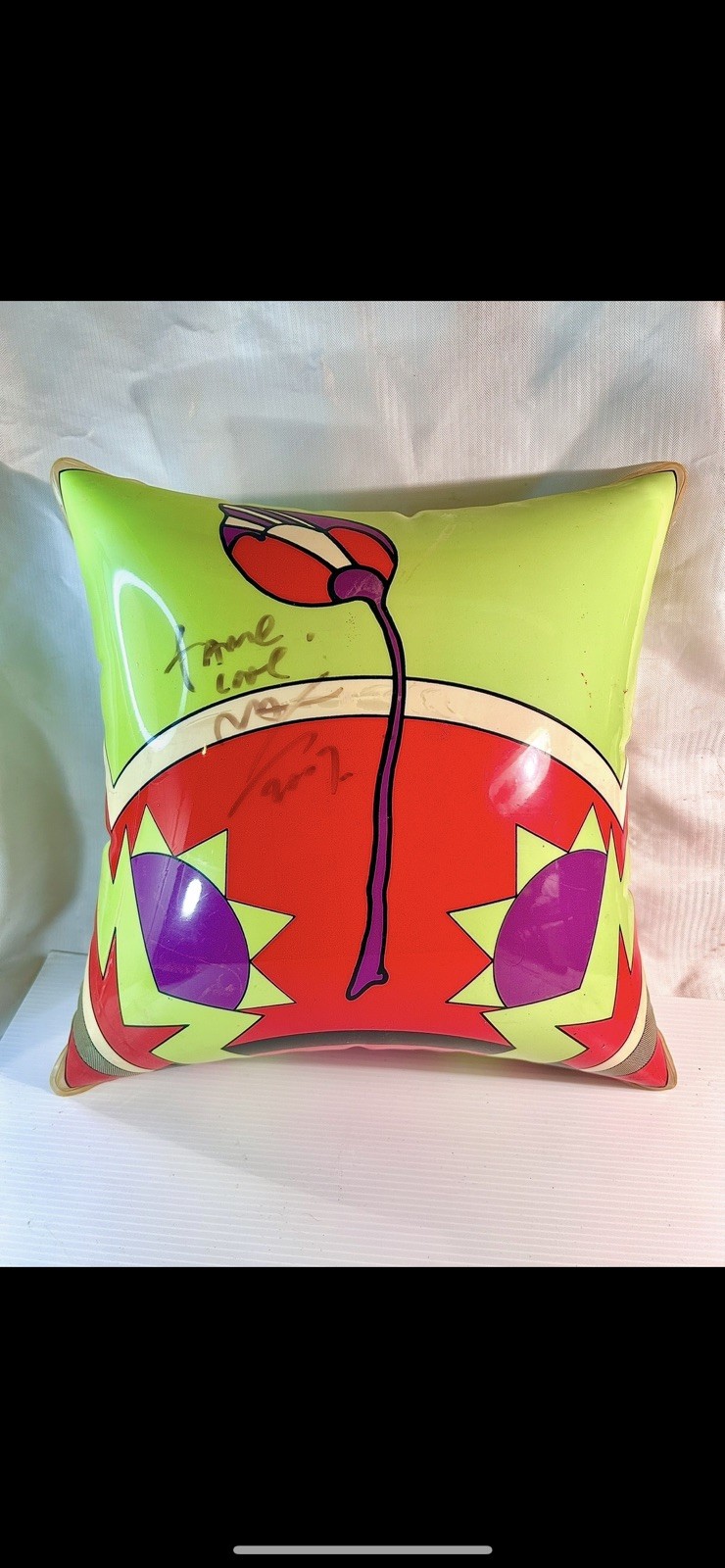 Vintage Autographed,Peter Max Inflatable Pillow,hand signed Tulip From 1968