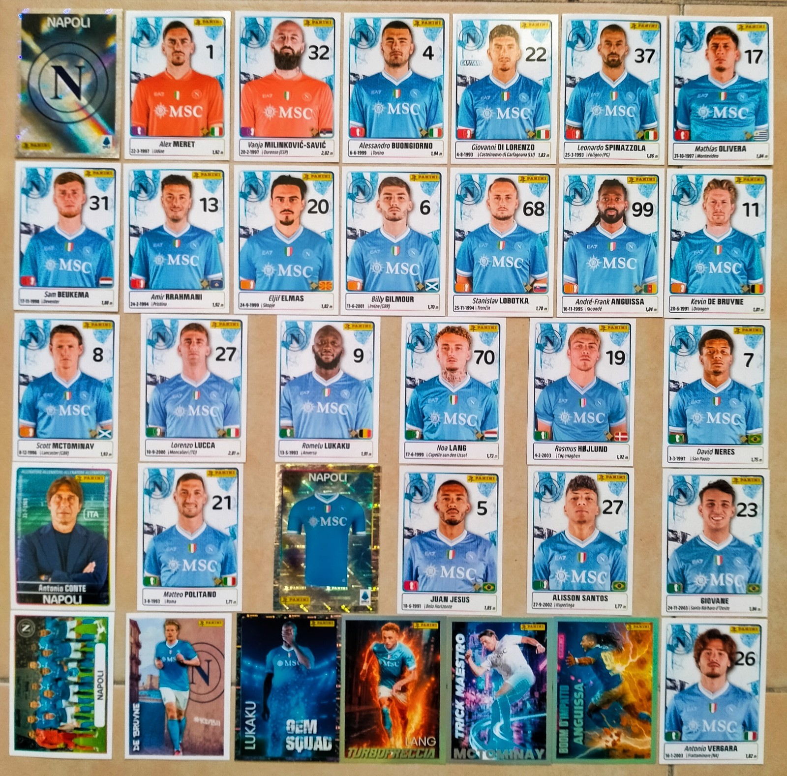 Panini Footballers 2025/26 - 33 Naples Stickers Complete Telematic Team Set 