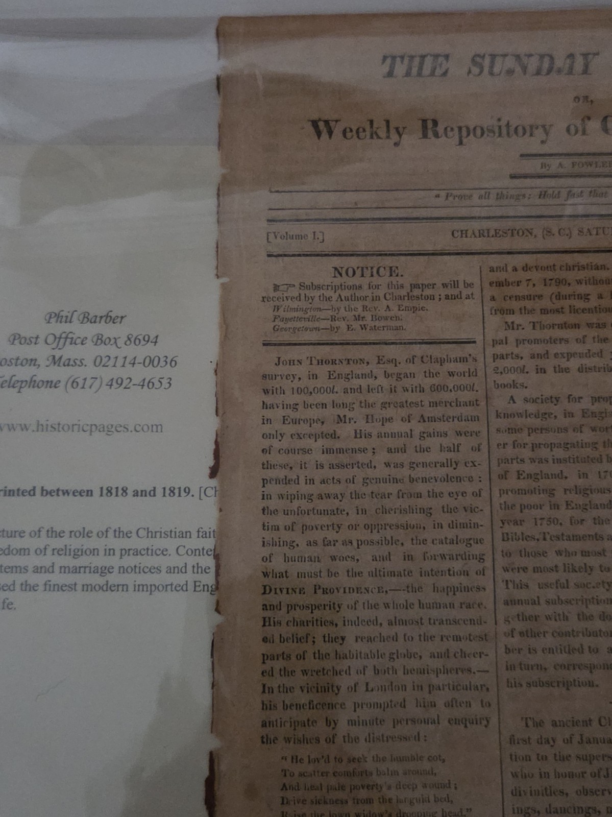 RARE 1818 Sunday Visitant Charleston SC Newspaper No 3 Antebellum South... RARE 1818 Sunday Visitant Charleston SC Newspaper No 3 Antebellum South...
