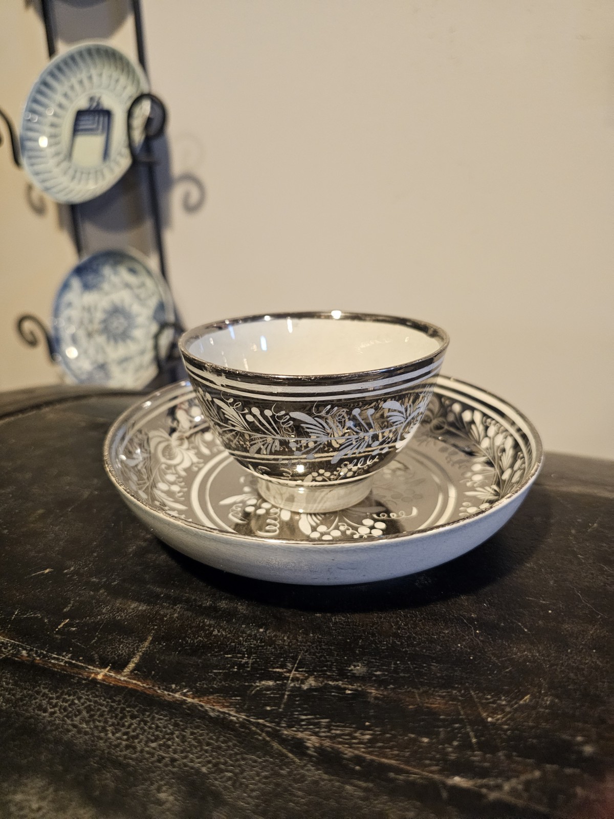 1815 English Georgian Silver Resist Tea Cup And Saucer Tea Bowl Porcelain