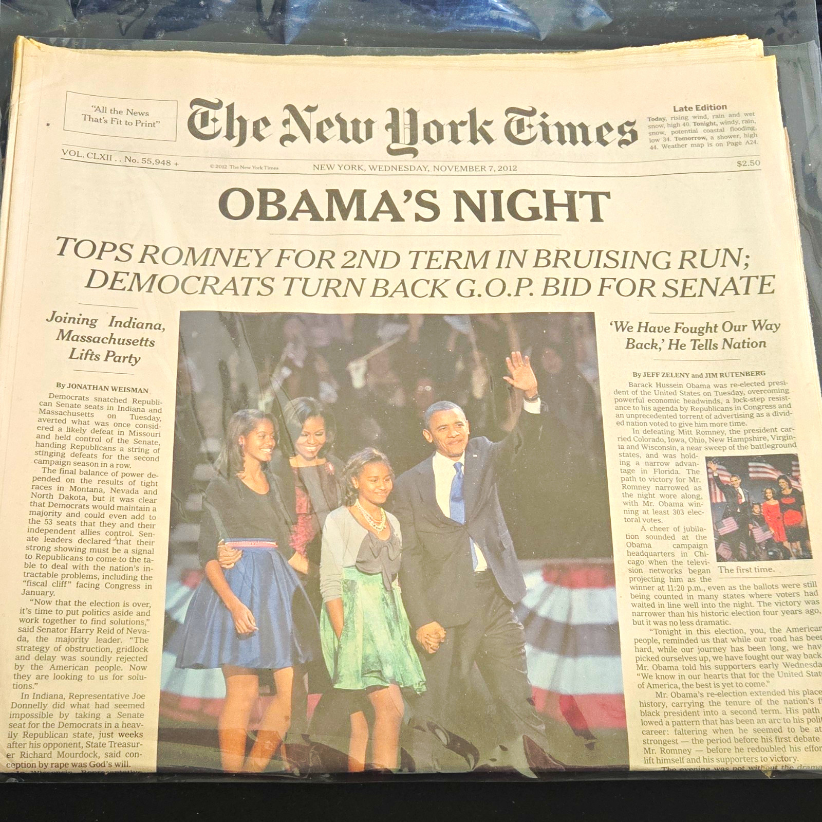 The New York Times Late Edition Wednesday November 7, 2012 - Obama’s Night
