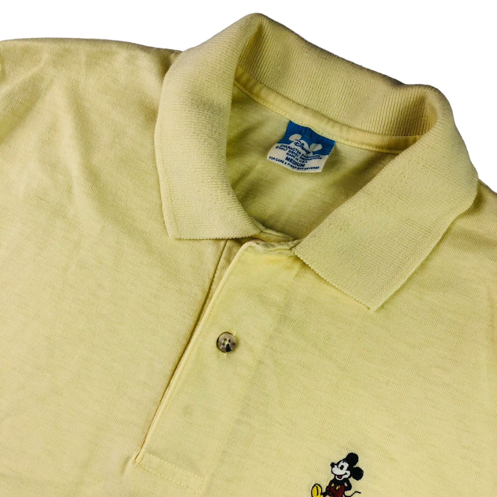 VTG Walt Disney Men's Mickey Mouse Single Stitch Polo Shirt Yellow • Medium