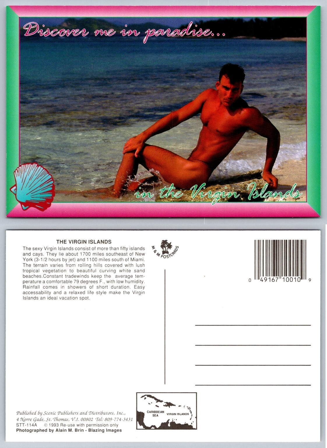 1993 Virgin Islands Nude Male Model Pin-Up Postcard M&M Scenic Publishers